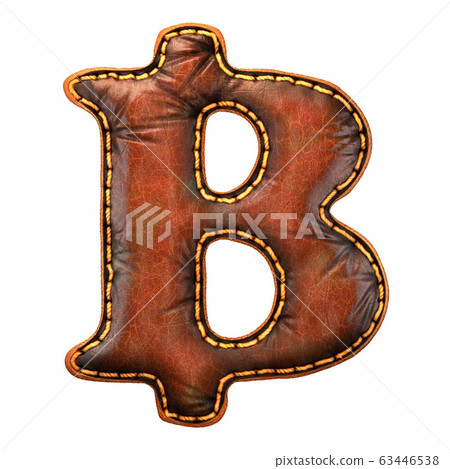 Symbol bitcoin made of leather. 3D render font with skin texture isolated on white background. Symbol bitcoin made of leather. 3D render font with skin texture isolated on white background. 63446538