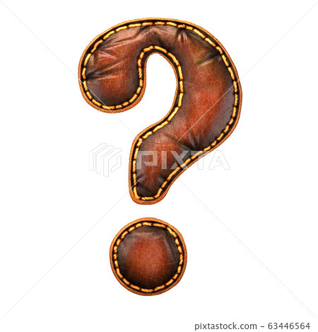 Symbol question mark made of leather. 3D render font with skin texture isolated on white background. Symbol question mark made of leather. 3D render font with skin texture isolated on white background. 63446564