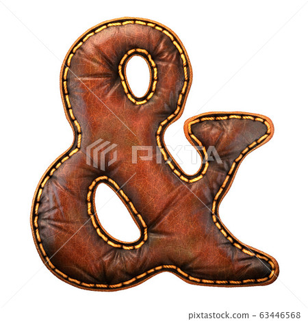 Symbol ampersand made of leather. 3D render font with skin texture isolated on white background. Symbol ampersand made of leather. 3D render font with skin texture isolated on white background. 63446568