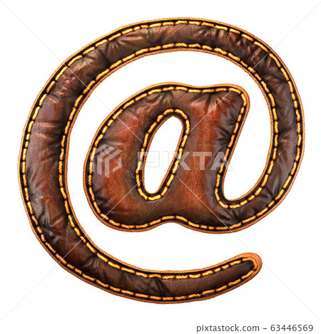 Symbol at made of leather. 3D render font with skin texture isolated on white background. Symbol at made of leather. 3D render font with skin texture isolated on white background. 63446569