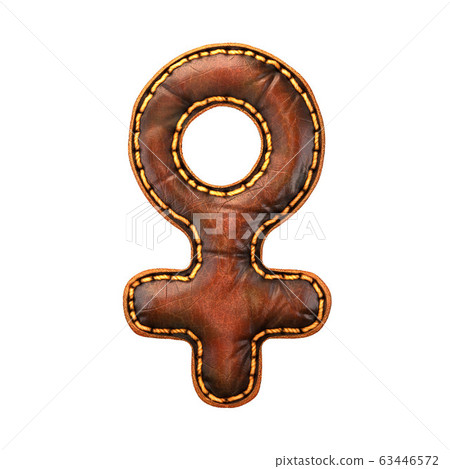 Symbol female made of leather. 3D render font with skin texture isolated on white background. Symbol female made of leather. 3D render font with skin texture isolated on white background. 63446572