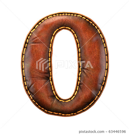 Number 0 made of leather. 3D render font with skin texture isolated on white background. 63446596