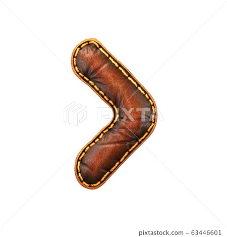 Symbol right angle bracket made of leather. 3D render font with skin texture isolated on white background. 63446601