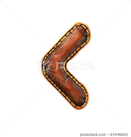 Symbol left angle bracket made of leather. 3D render font with skin texture isolated on white background. 63446602