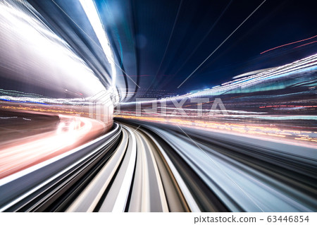 Motion blur of train moving inside tunnel with 63446854
