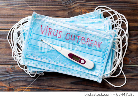 Close up of stack of medical masks with 63447183