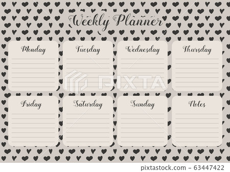 Weekly planner with hearts, daily plans and notes. - Stock Illustration ...