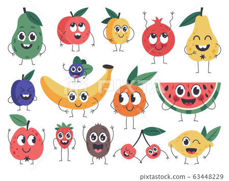 Fruit character. Doodle vegetarian food... - Stock Illustration ...