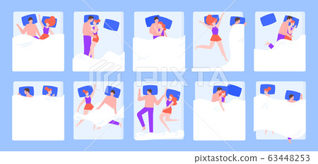 Couple In Bed. Sleeping Pose, Young Romantic... - Stock Illustration ...