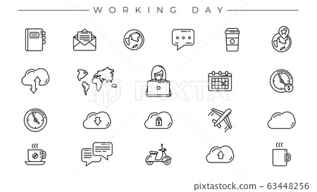 Working Day concept line style vector icons set - Stock Illustration ...