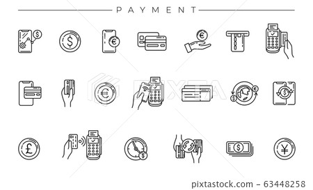 Payment concept line style vector icons set - Stock Illustration ...