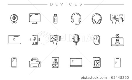 Devices concept line style vector icons set 63448260