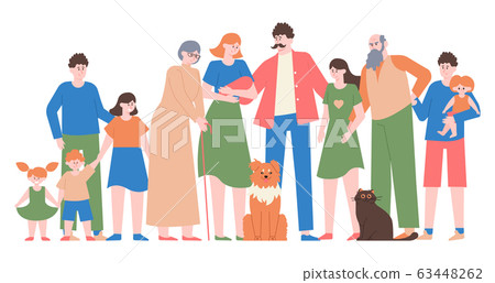 Family portrait. Mom, dad, teenage daughter and son, happy family with children, different generations characters vector isolated illustration 63448262
