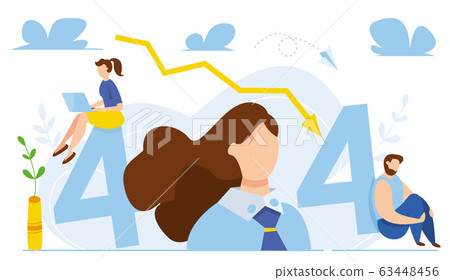 Modern vector illustration of 404 error. Page not found concept. Business concept of economic decline. Arrow to down. Disconnection from the internet. Sad people witout connection. Modern vector illustration of 404 error. Page not found concept. Business concept of economic decline. Arrow to down. Disconnection from the internet. Sad people witout connection. 63448456