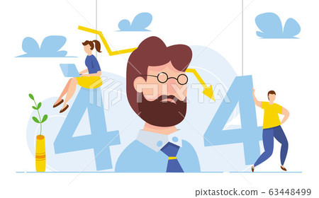 Modern vector illustration of 404 error. Page not found concept. Business concept of economic decline. Arrow to down. Disconnection from the internet. Sad people witout connection 63448499