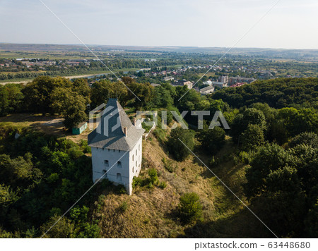 Aerial view of ruined medieval Halych Castle Aerial view of ruined medieval Halych Castle 63448680
