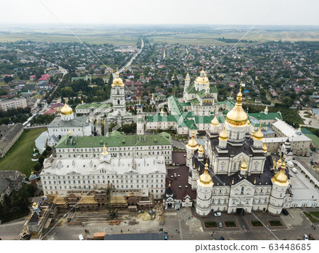 Aerial view to Dormition Pochayiv Lavra in Ukraine 63448685