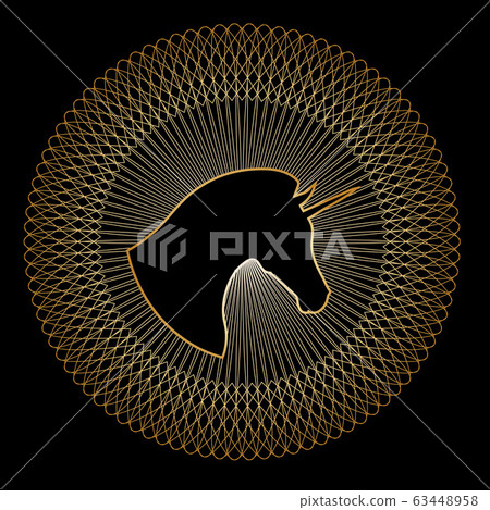 Unicorn logo in guilloche style. Unicorn logo in guilloche style. 63448958