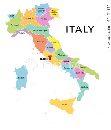 Italy Political Map With Multicolored Stock Illustration 63451351 Pixta