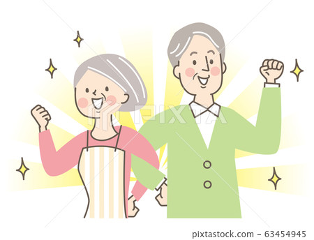 Cheerful senior couple marry friends Cheerful senior couple marry friends 63454945