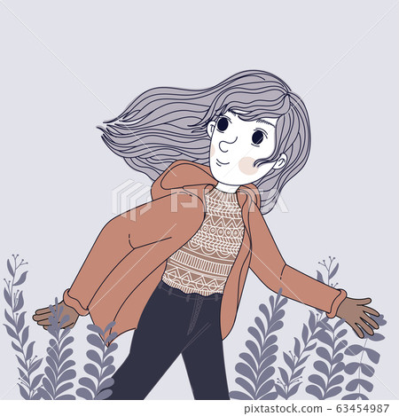 Women wearing winter coats are running in the park.Doodle art concept,illustration painting Women wearing winter coats are running in the park.Doodle art concept,illustration painting 63454987
