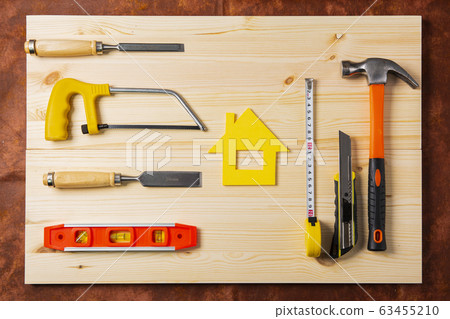 Hand work tools or construction tools top view 027 Hand work tools or construction tools top view 027 63455210