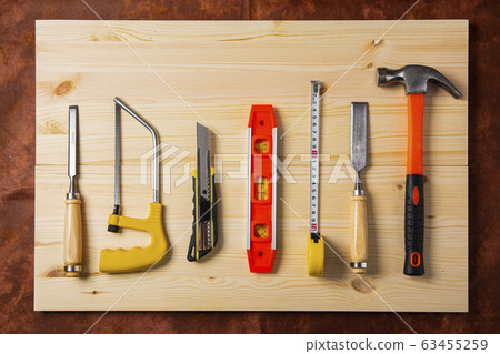 Hand work tools or construction tools top view 012 63455259