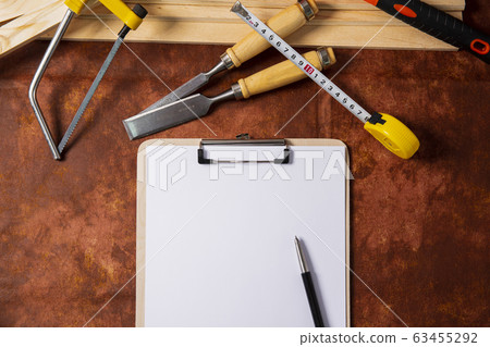 Hand work tools or construction tools top view 023 Hand work tools or construction tools top view 023 63455292