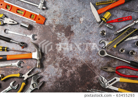 Hand work tools or construction tools top view 114 Hand work tools or construction tools top view 114 63455293