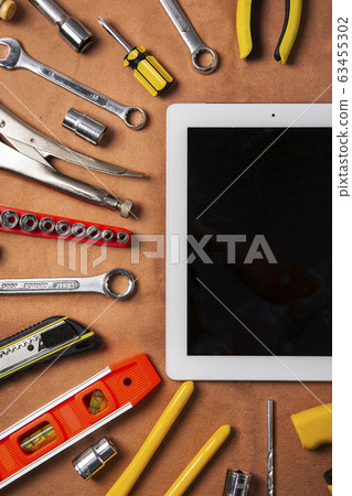 Hand work tools or construction tools top view 014 Hand work tools or construction tools top view 014 63455302