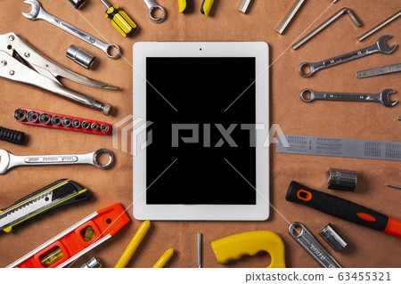 Hand work tools or construction tools top view 001 Hand work tools or construction tools top view 001 63455321