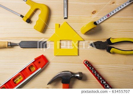 Hand work tools or construction tools top view 015 Hand work tools or construction tools top view 015 63455707