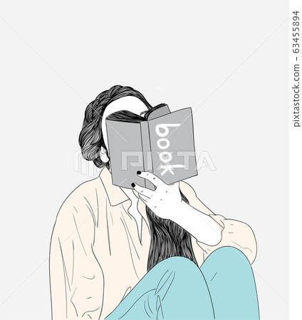 Woman is reading a spring vacation book.Doodle art concept,illustration painting Woman is reading a spring vacation book.Doodle art concept,illustration painting 63455894