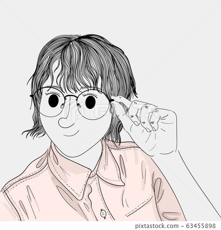 Woman with glasses is taking a selfie in the outdoors.Doodle art concept,illustration painting Woman with glasses is taking a selfie in the outdoors.Doodle art concept,illustration painting 63455898