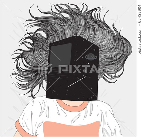 Woman reading a book while sleeping in bed.Doodle art concept,illustration painting Woman reading a book while sleeping in bed.Doodle art concept,illustration painting 63455904