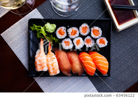 Sushi set from makizushi and nigirizushi 63456122
