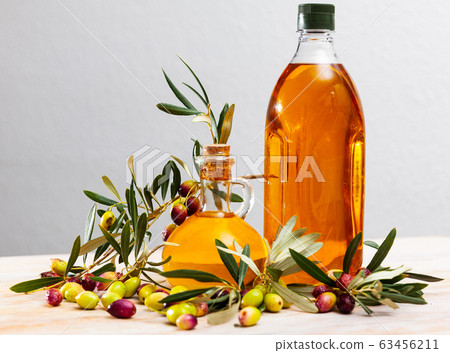 Olive oil in decanters and bottles Olive oil in decanters and bottles 63456211