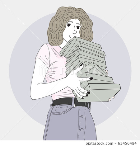 Girl reading spring holiday book.She loves to read.Doodle art concept,illustration painting 63456484