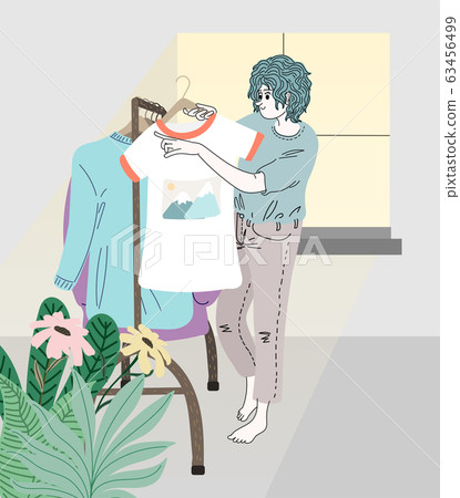 Women wearing clothes in the dressing room in summer.Doodle art concept,illustration painting Women wearing clothes in the dressing room in summer.Doodle art concept,illustration painting 63456499