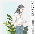 woman reading a favorite book while it was raining.Doodle art concept,illustration painting 63457132