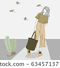 Woman shopping outdoors in a shop on the street.Doodle art concept,illustration painting 63457137