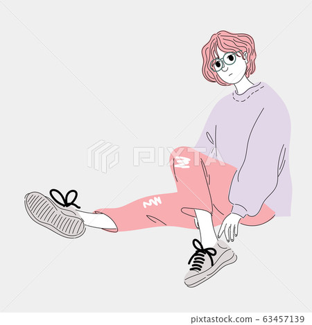 woman was dressed up in modern fashion and she sat on the cement floor in the open air.Doodle art concept,illustration painting woman was dressed up in modern fashion and she sat on the cement floor in the open air.Doodle art concept,illustration painting 63457139