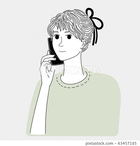 Woman talking on the phone with a friend.Doodle art concept,illustration painting 63457185