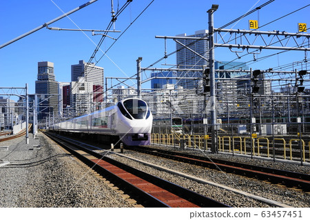 3月前往港區308 Tamachi地區的視圖和E657系列特快列車，高輪門戶站 63457451