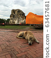 Reclining Buddha and dog in Ayutthaya Reclining Buddha and dog in Ayutthaya 63457681