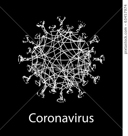 Black composition with white textured coronavirus sign. Emblem of Asian flu. Design element Black composition with white textured coronavirus sign. Emblem of Asian flu. Design element 63457974