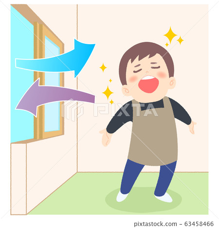 Men who take a deep breath in a ventilated room 63458466