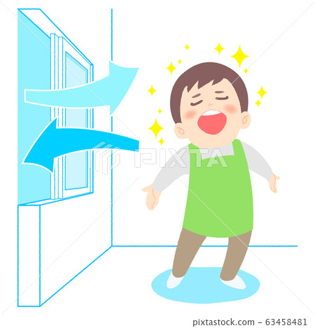 A man taking a deep breath in a ventilated room 63458481