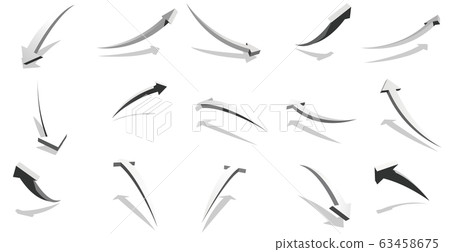 Vector illustration, a curved arrow with a movement that illuminates from the right diagonally above, transparent background 63458675