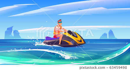 Young man ride aquabike, jet ski in sea Young man ride aquabike, jet ski in sea 63459498